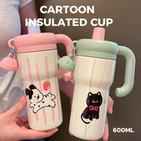 Personnalisé 600ML Dessin Animé Anti-chute Isolation 316 En Acier Inoxydable Isolé Sous Vide Tasse Mignon Tasses Gobelet avec Couvercle Paille