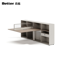 Bureau double moderne haut de gamme avec rangement complet, construction robuste, montage facile, alimentation électrique pour usage en bureau.