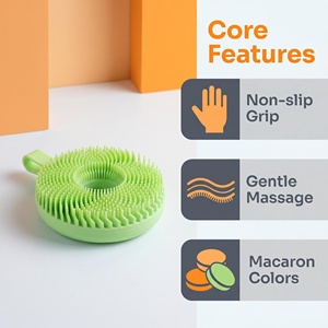 Brosse de massage en silicone Donut Hollow Ring avec poignée antidérapante, poils doux, exfoliante pour le corps, soulagement du stress, pour la douche - Product Image 5