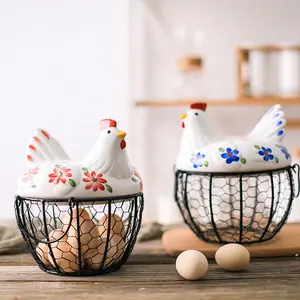 陶瓷母鸡储物篮铁蛋篮土豆大蒜容器水果储存