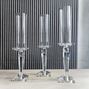 Set Of 3 Hurricane Glass Candle Holder Clear Cylinder Chimney Tube Windproof Taper Candlestick For Wedding Event - Product Image 4