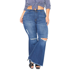 Elasticity Tight Fashion 5XL <strong>Sexy</strong> <strong>Jeans</strong> With Holes Girls Flare Woman Plus Size <strong>Jeans</strong> - Product Image 2