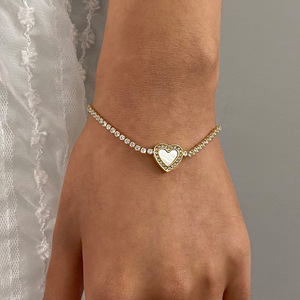 Pulsera de Diamantes en Forma de Corazón Yueli, Joyería de Oro para Uso Diario de Mujer - Product Image 2