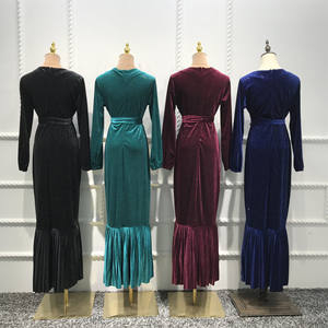 Toptan Müslüman Kadın Abaya Elbisesi Promosyon Fiyatlı Kadife Mini Maxi Elbise Simli Abiye Uzun Elbise Parti İçin A Kesim Elbise - Product Image 3