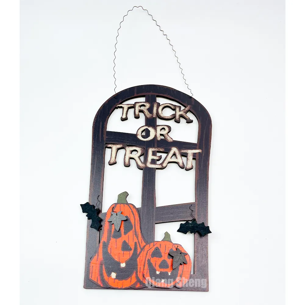 Decorazione di Halloween a forma di pietra tombale porta appesa zucca carta di benvenuto decorazione murale elencando artigianato in legno