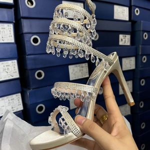 Crystal Sandalias De Tacon <b>Open</b> Toe Ankle Wrap Stiletto Luxury Fashion 2025 New Spiral Heels - Product Image 2