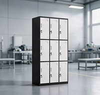 Vente en gros usine : Casier en acier à 9 portes, noir et blanc, multi-compartiments, avec portes ventilées, pour personnel, salle de sport, atelier, dortoir