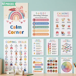 Affiche de santé mentale pour la maternelle : coin paisible, inspiration, décoration, tableau des sentiments des enfants, imprimé offset sur papier - Product Image 3