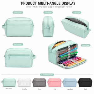 Astuccio in tela personalizzabile con logo, 3 <span class=keywords><strong>scomparti</strong></span> e chiusura a zip - Nuovo design, astuccio con cerniera per ragazze e ragazzi - Product Image 2