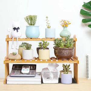 Miniature Bamboo Desktop Flower <b>Stand</b> 2 Tier Wooden Plant Rack For Desk Windowsill Storage Organizer - Product Image 5