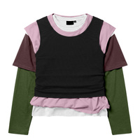 T-shirt unisexe personnalisé Y2K à manches longues et coupe courte, patchwork multicouche, épissures, épaules tombantes, style streetwear, OEM