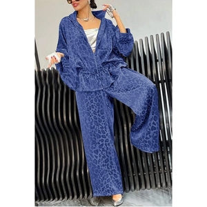 New Women's Lapel Waist Drawstring Long Sleeve Leopard Print Casual 2-Piece <b>Set</b> Fashion - Product Image 4