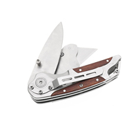 Mango de madera rojo Pakka, cuchillo cortador de cartón de doble hoja, cuchillos de utilidad plegables de 2 funciones, bolsillo plegable para acampar multiusos