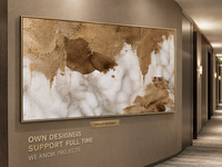 Art mural texturé en bas-relief abstrait avec effet de gouttes d'encre marron et blanc, cadre en aluminium, pour hall d'hôtel, toile de fond en marbre, personnalisable OEM