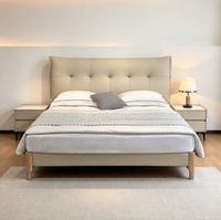 Cadre de lit en cuir avec tête de lit capitonnée, pieds en bois, lit plateforme moderne et minimaliste, taille King ou Queen, meubles de chambre à coucher