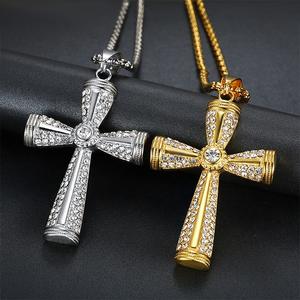 Hip Hop Rapper Christian <b>Cross</b> Iced Out Cubic Zirconia Religious Stainless Steel Fashion Jewelry Pendants Necklace <b>Men</b> Male - Product Image 2