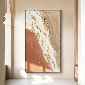 Hand Painted Oil Painting Nine Fish Wabi Sabi Style Metal Frame Hallway Corridor Decorative <b>Art</b> - Product Image 2