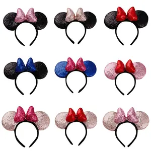 Baby Girl Sequins Mouse Ears Bows Headband for Kids Hairband DIY Hair Accessories Party Headwear