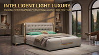 Lit de rangement de luxe moderne avec éclairage LED - Cadre de lit rembourré en cuir pour tailles King et Queen, idéal pour la vente en gros B2B