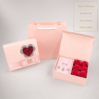 Boîte à bijoux en carton Leabon avec fenêtre en forme de cœur rose, motif fleur de rose, pour collier, bague, boucles d'oreilles, avec ruban et nœud, vente en gros usine
