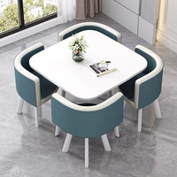Ensemble de table et 4 chaises modernes en métal durable pour restaurant, mobilier commercial peu encombrant pour centre commercial, école, hôtel, boutique