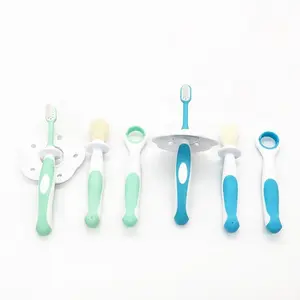 Safe Silicone and PP material professional OEM baby toothbrush set