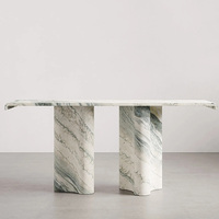 Console d'entrée en marbre veiné vert, plateau flottant rectangulaire, pieds en pierre sculptée ondulée, pour la maison de rêve