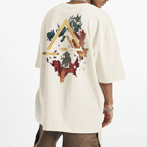 เสื้อยืดแขนสั้นวินเทจสำหรับผู้ชายชุดสตรีทแวร์ผ้าคอตตอนฟอกสีลายฤดูร้อนโลโก้ตามสั่ง100% หน้าร้อน - Product Image 3