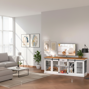 Cage à chien double en bois massif moderne de 86,6 pouces pour 2 chiens, niche d'intérieur avec serrure et rangement pour animaux de compagnie de taille moyenne/petite - Product Image 2
