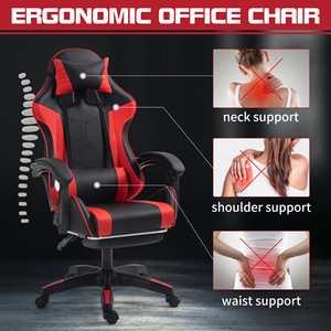 Gaming Chair PU Leather Ergonomic Reclining Swivel Office <b>Desk</b> Chair With Neck Pillow And Footrest - Product Image 3