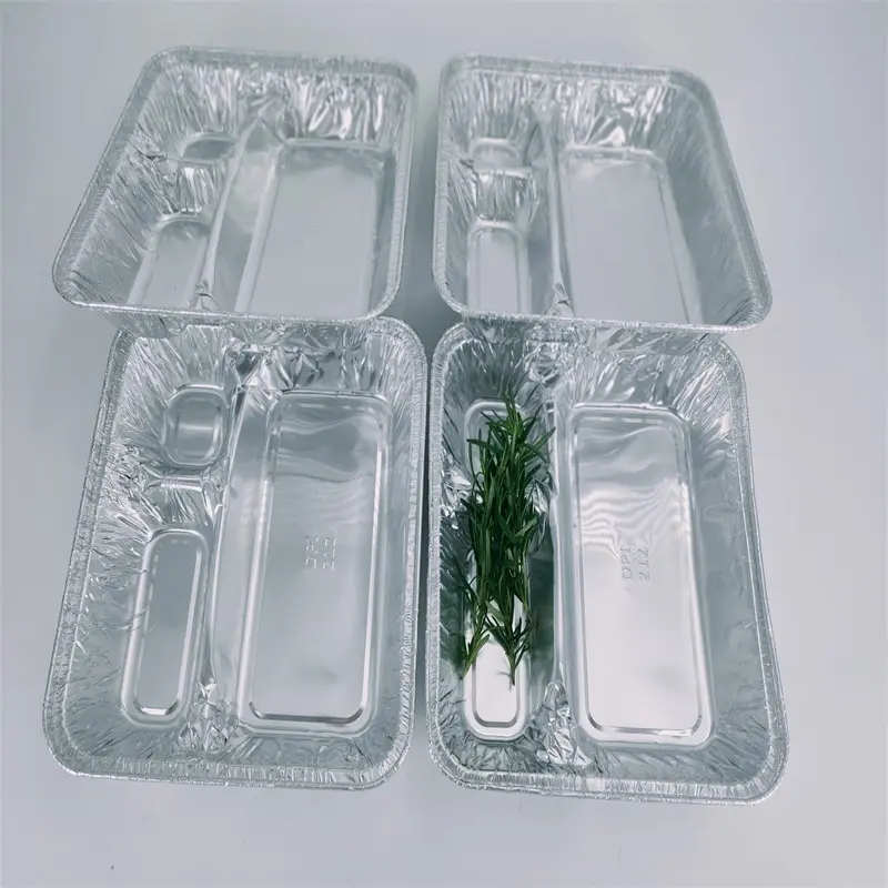 Rectangular fast lunch storage foil bento box disposable aluminium pack cardboard lid for food restaurant