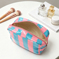 Trousse de maquillage à rayures roses, organisateur de toilette en PVC imperméable, pochette de voyage pour cosmétiques, étui de toilette de grande capacité pour femmes et filles