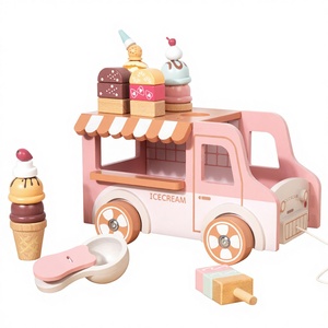 Camion <span class=keywords><strong>de</strong></span> glaces en bois écologique pour enfants, jouets Montessori <span class=keywords><strong>de</strong></span> tri et d'empilage, friandises pour tout-petits, jeu d'imitation préscolaire mini - Product Image 1
