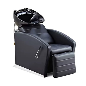 Fauteuil de lavage de cheveux professionnel inclinable en cuir avec cuvette en céramique pour salon de coiffure - Product Image 4