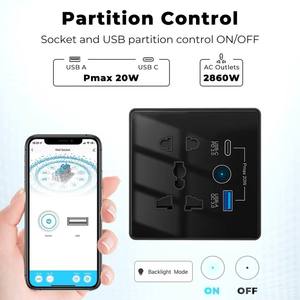 MT-1539MN Homekit Matter Smart Home <b>Universal</b> 2 Gang Matter WiFi Industrial Wall <b>Socket</b> with Glass Panel Apple Home Smartthings - Product Image 2