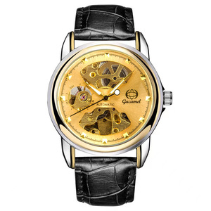 Montre mécanique circulaire pour homme plaquée <span class=keywords><strong>or</strong></span>, double face creuse, en acier inoxydable, tendance - Product Image 6