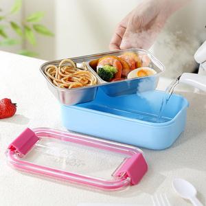 Boîte à lunch durable pour enfants de 500 ml en acier inoxydable 304, 2 compartiments, boîte à lunch portable, passe au micro-ondes, avec couverts - Product Image 6
