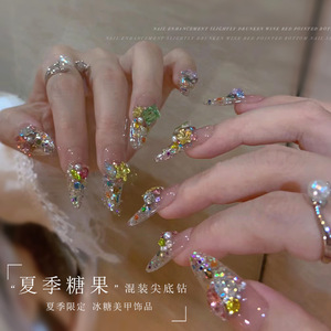 Strass en verre fantaisie en gros, tailles mixtes, forme goutte d'eau, colorés, non thermocollants, cristaux à dos pointu pour ongles - Product Image 4