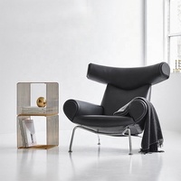 Chaise de loisirs moderne pour meubles de salon, chaise en cuir de bœuf et pouf