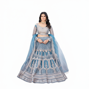 Lehenga Choli brodé de manière complexe, longueur ras du sol, silhouette Empire, teintes vibrantes, parfait pour faire de chaque occasion une occasion royale - Product Image 1