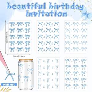 Pegatinas de transferencia de lazo azul <span class=keywords><strong>Frienda</strong></span>, hoja de pegatinas Coquette para decoración de botellas de agua, suministros para manualidades de fiesta - Product Image 3