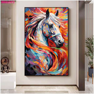 Pintura al Óleo <span class=keywords><strong>de</strong></span> Caballo Abstracta Minimalista <span class=keywords><strong>en</strong></span> 3D Personalizada sobre <span class=keywords><strong>Lienzo</strong></span>, Arte <span class=keywords><strong>de</strong></span> Pared Colorido para Sala <span class=keywords><strong>de</strong></span> Estar, Decoración con Textura Animal, Pinturas Hechas a Mano - Product Image 6