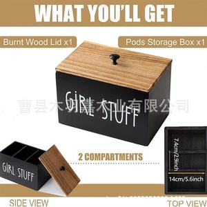 Wooden Storage <b>Box</b> With Lid Rectangle Chalkboard Surface For Cotton Swabs Tampons <b>Makeup</b> Cotton Bathroom Organization - Product Image 5