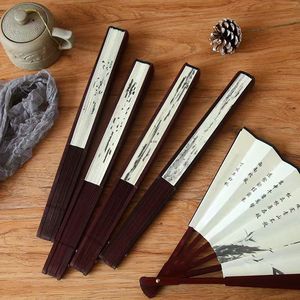 Chinese Style Silk Folding Fan Portable Manual Handheld Fan For Men Students Retro Daily Use Yellow Landscape Design - Product Image 2