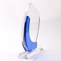 Plaque de récompense en verre personnalisée par sublimation, logo artisanal, couleur bleue, gravée, trophée en cristal de verre, prix abordable