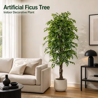 Arbre artificiel Ficus de haute qualité de 210 cm, arbre artificiel en pot, plantes vertes artificielles pour la décoration intérieure de la maison et du jardin