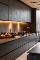 Meubles de cuisine sur mesure de luxe, armoires de cuisine modernes, armoires de cuisine en bois massif laqué noir avec comptoirs