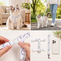 Laisse en tissu pour animaux de compagnie avec harnais motif dessin animé, style coréen, équipement de promenade extérieur pour chiens, conception anti-évasion pour petits chiens