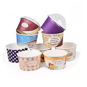 Nhà Máy Tùy Chỉnh Ice Cream Cup Đông Lạnh Sữa Chua Gelato Bát 3/4/5/8/12/16Oz Dùng Một Lần Vòng Vuông Cốc Giấy Với Nắp Và Muỗng