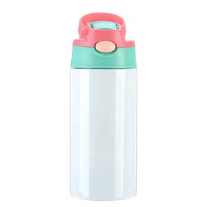 Botella de agua de acero inoxidable con tapa abatible para niños, vaso con logotipo personalizado, sin Bpa, sublimación blanca recta, 12oz - Product Image 2